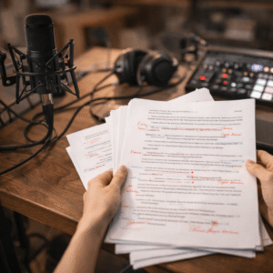 Manuscrito revisado con un diagnóstico sonoro para grabar en audiolibro